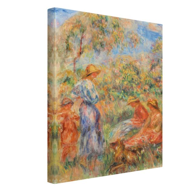 Leinwandbild - Auguste Renoir - Zwei sitzende und eine stehende Frau, ein Kind (Landschaft mit drei Frauen und einem Kind) - Hoch 3:4
