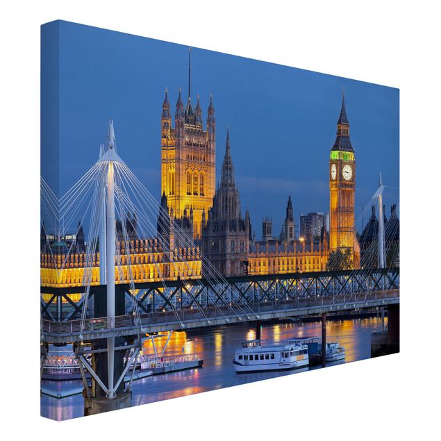 Leinwandbild - Big Ben und Westminster Palace in London bei Nacht - Quer 4:3