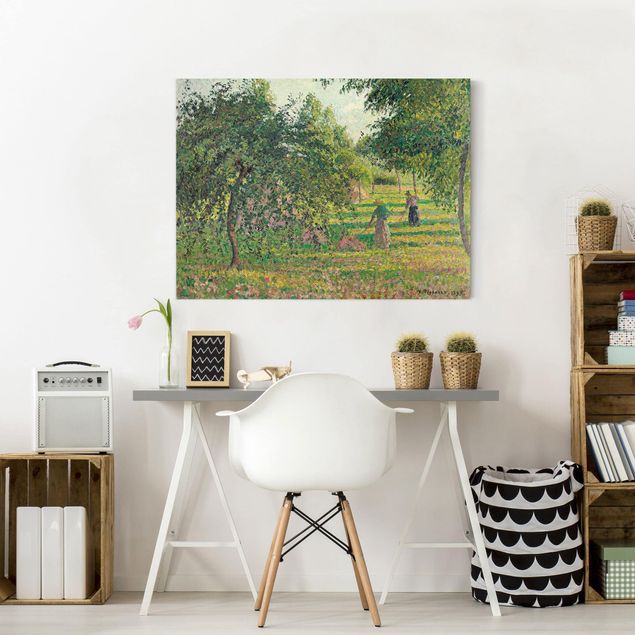 Leinwandbild - Camille Pissarro - Apfelbäume und Heuwender in Eragny - Quer 4:3