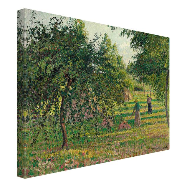 Leinwandbild - Camille Pissarro - Apfelbäume und Heuwender in Eragny - Quer 4:3