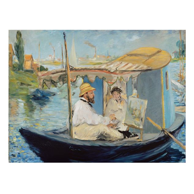Leinwandbild - Edouard Manet - Die Barke (Claude Monet in seinem schwimmenden Atelier) - Kunstdruck Quer 4:3