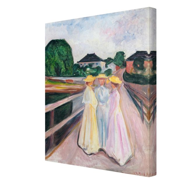 Leinwandbild - Edvard Munch - Drei Mädchen auf der Brücke - Hoch 3:4