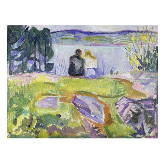 Leinwandbild - Edvard Munch - Frühling (Liebespaar am Ufer) - Quer 4:3