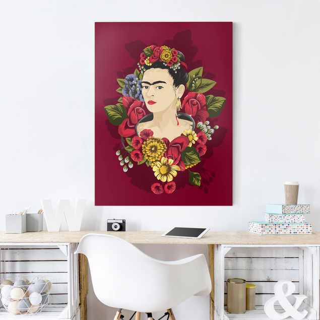 Leinwandbild - Frida Kahlo - Rosen - Hochformat 3:4