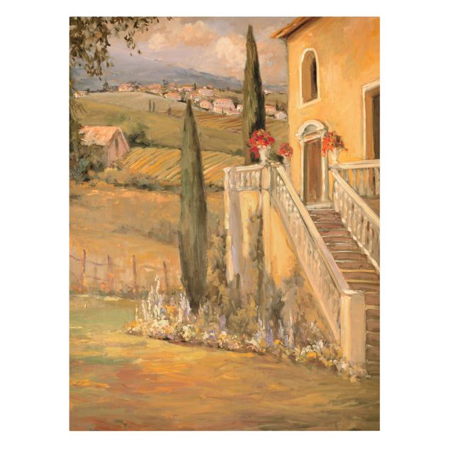 Leinwandbild - Italienische Landschaft - Haustreppe - Hochformat 4:3