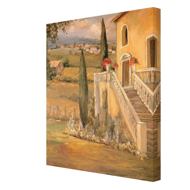 Leinwandbild - Italienische Landschaft - Haustreppe - Hochformat 4:3