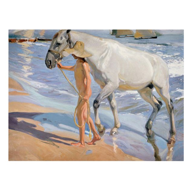 Leinwandbild Joaquin Sorolla - Kunstwerk Das Bad des Pferdes - Quer 4:3