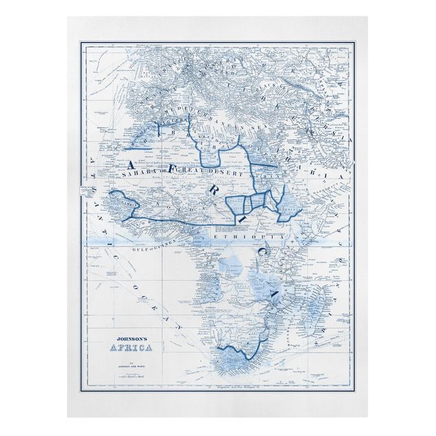 Leinwandbild - Karte in Blautönen - Afrika - Hochformat 4:3