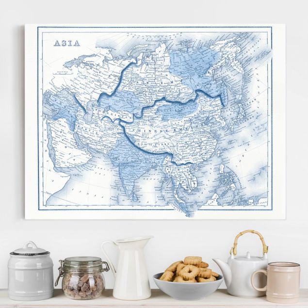 Leinwandbild - Karte in Blautönen - Asien - Querformat 3:4