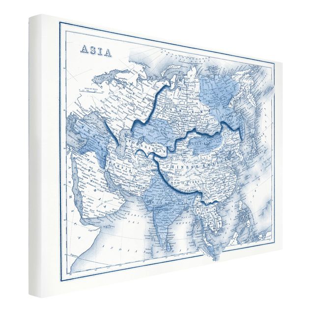 Leinwandbild - Karte in Blautönen - Asien - Querformat 3:4