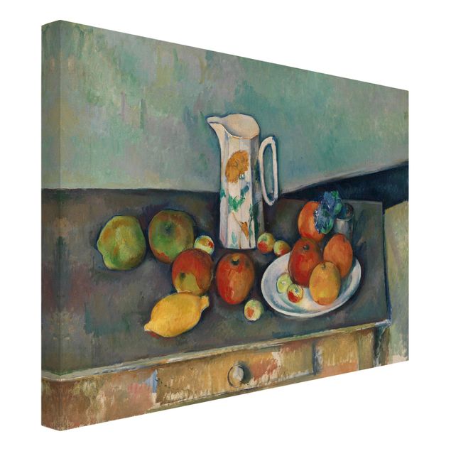 Leinwandbild - Paul Cézanne - Stillleben mit Milchkrug und Früchten auf einem Tisch - Quer 4:3