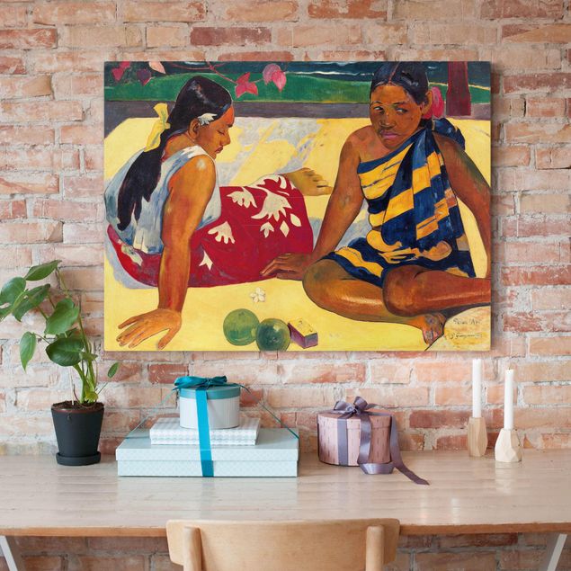 Leinwandbild - Paul Gauguin - Zwei Frauen von Tahiti. Parau Api (Gibt's was Neues?) - Quer 4:3