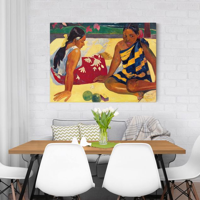 Leinwandbild - Paul Gauguin - Zwei Frauen von Tahiti. Parau Api (Gibt's was Neues?) - Quer 4:3