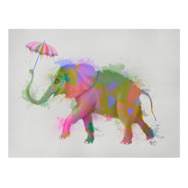 Leinwandbild - Regenbogen Splash Elefant - Querformat 3:4