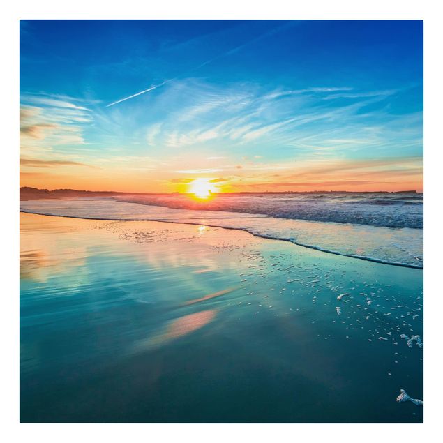 Leinwandbild - Romantischer Sonnenuntergang am Meer - Quadrat 1:1