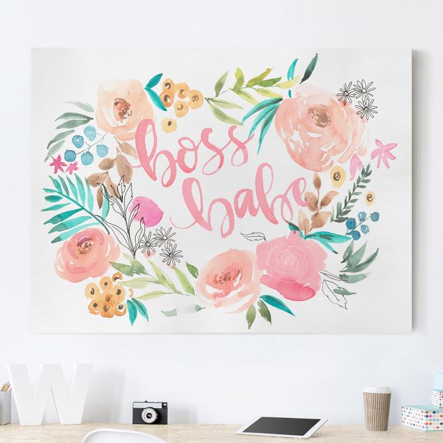 Leinwandbild - Rosa Blüten - Boss Babe - Querformat 3:4