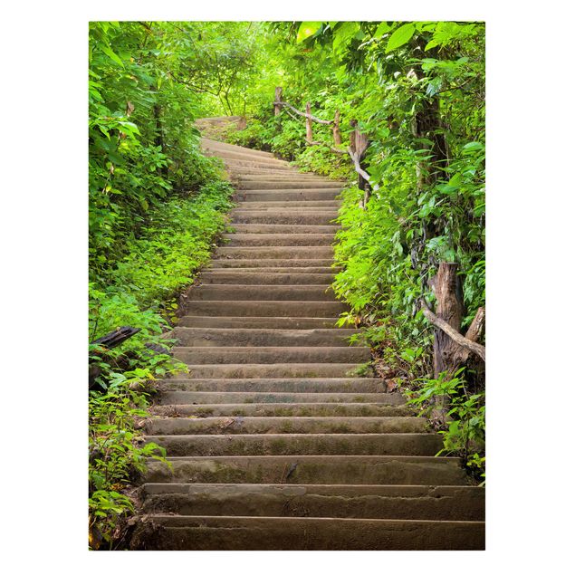 Leinwandbild - Treppenaufstieg im Wald - Hoch 3:4