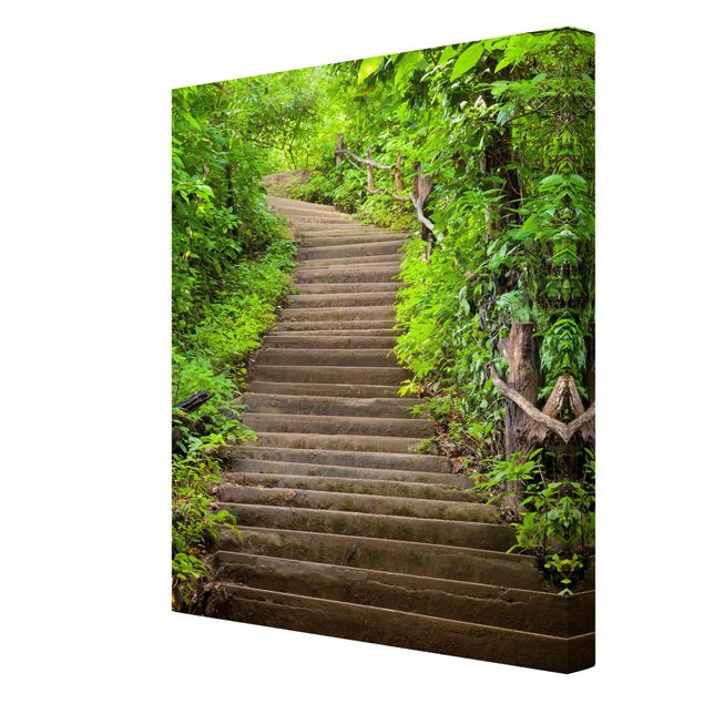 Leinwandbild - Treppenaufstieg im Wald - Hoch 3:4