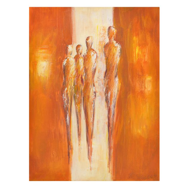 Leinwandbild - Vier Figuren in Orange 02 - Hochformat 3:4