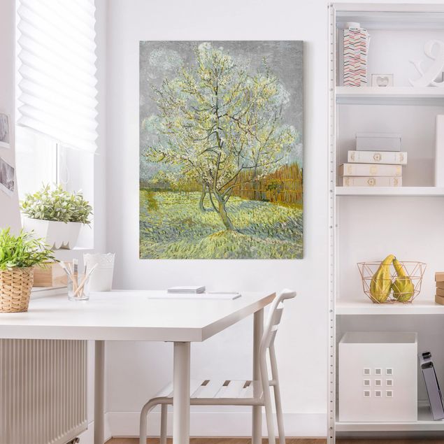 Leinwandbild - Vincent van Gogh - Blühender Pfirsichbaum (rosa) - Hoch 3:4