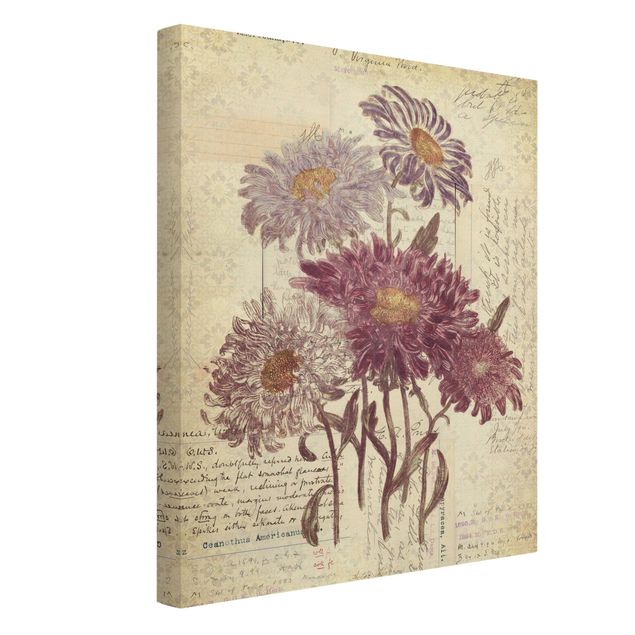 Leinwandbild - Vintage Blumen mit Handschrift - Hochformat 3:4