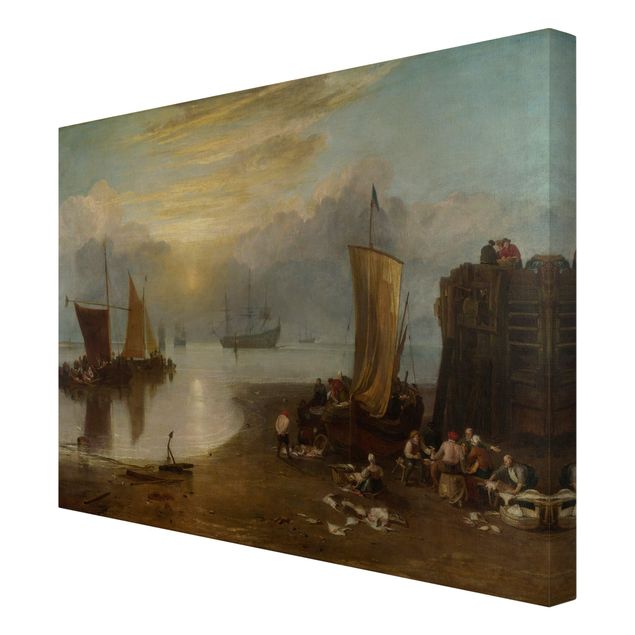 Leinwandbild - William Turner - Sonnenaufgang im Dunst. Fischer beim Ausnehmen und Verkaufen von Fischen - Quer 4:3