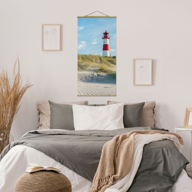 Stoffbild mit Posterleisten - Leuchtturm an der Nordsee - Hochformat 1:2