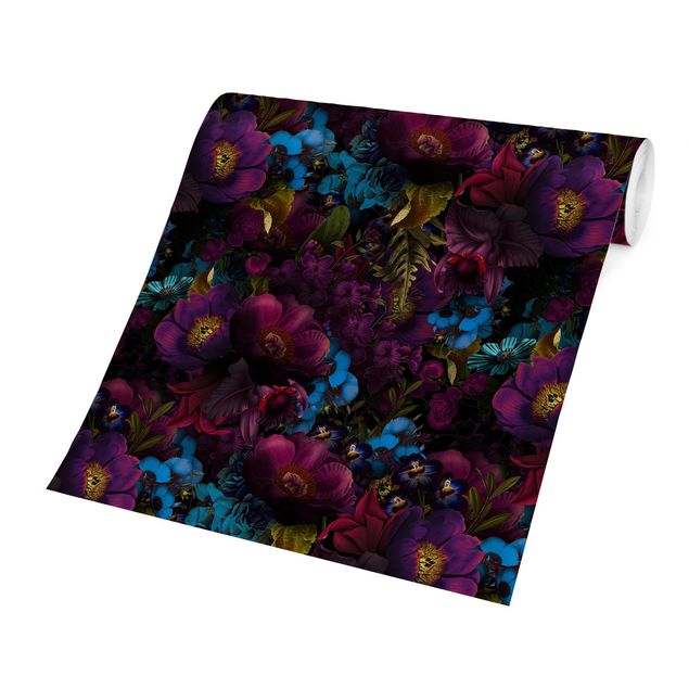 Fototapete - Lila Blüten mit Blauen Blumen