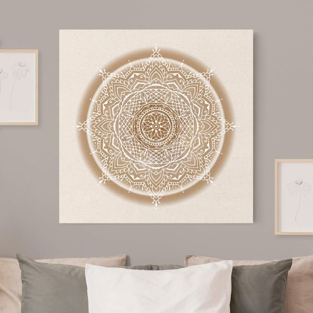 Leinwandbild Natur - Mandala auf Goldkreis - Quadrat 1:1