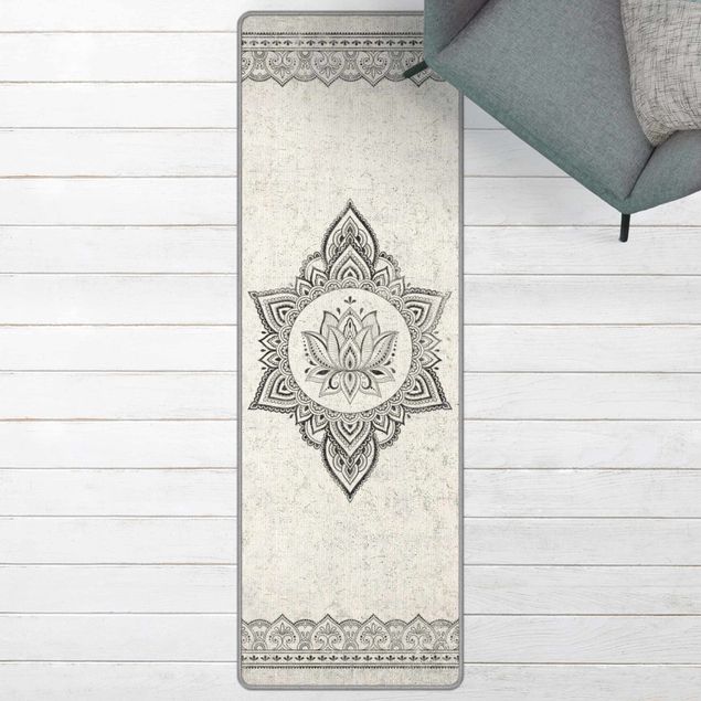 Teppich Steinoptik Mandala Lotus Betonoptik