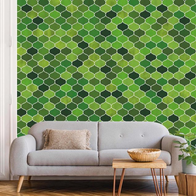 Fototapete - Marokkanisches Aquarell Muster Grün