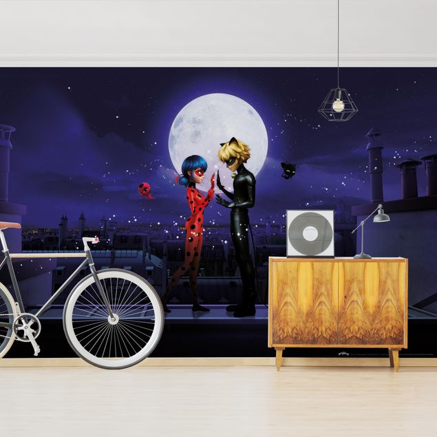 Fototapete - Miraculous Ladybug and Cat Noir im Mondlicht