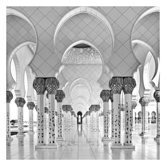Fototapete - Moschee in Abu Dhabi Schwarz-Weiß - Quadrat