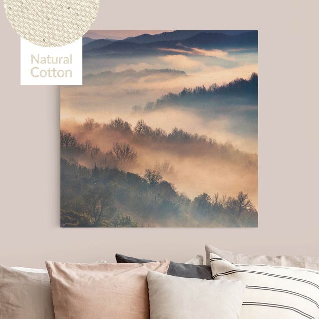 Leinwandbild Natur - Nebel bei Sonnenuntergang - Quadrat 1:1