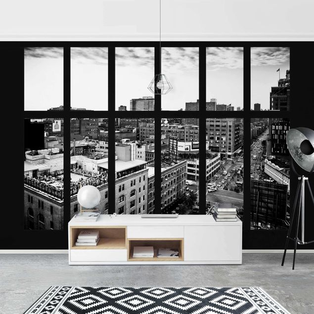 Fototapete - New York Fensterblick schwarz-weiss