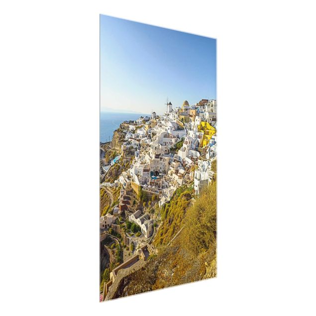 Glasbild - Oia auf Santorini - Hochformat