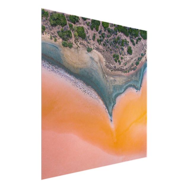 Glasbild - Oranges Seeufer auf Sardinien - Quadrat