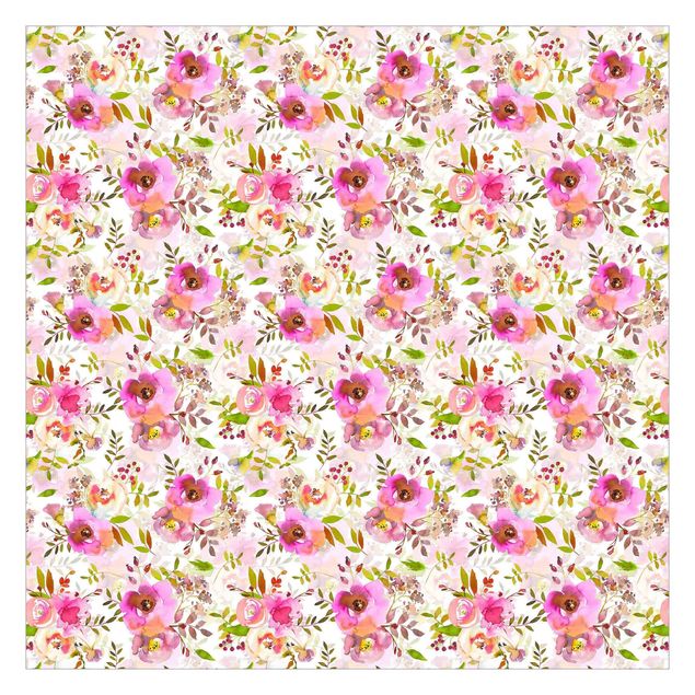 Fototapete - Pinke Aquarell Blumen