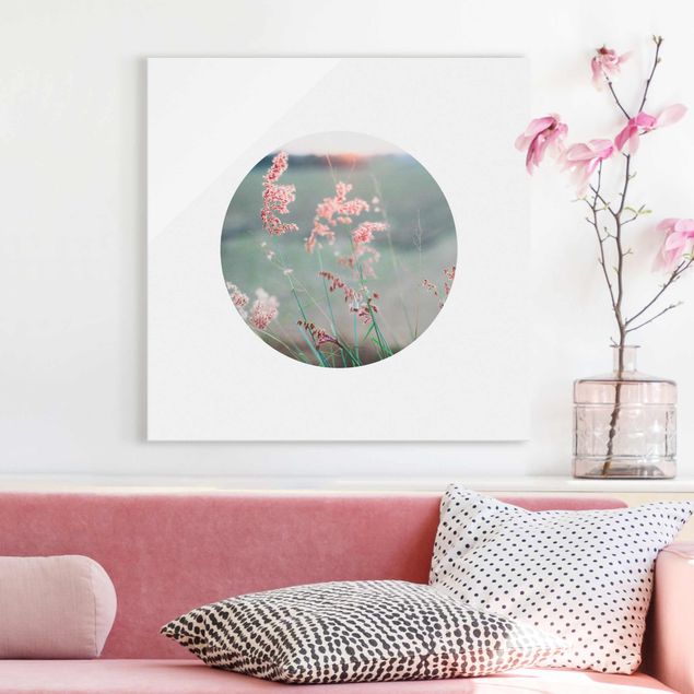 Glas Magnettafel Pinke Blumen im Kreis