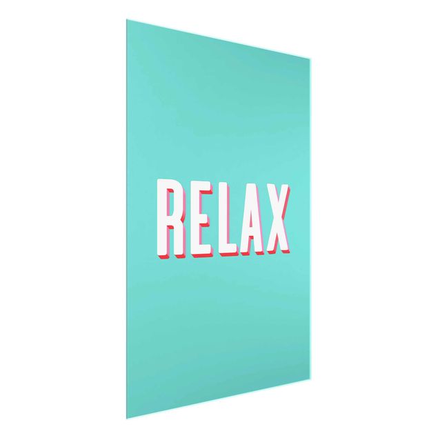 Glasbild - Relax Typo auf Blau - Hochformat