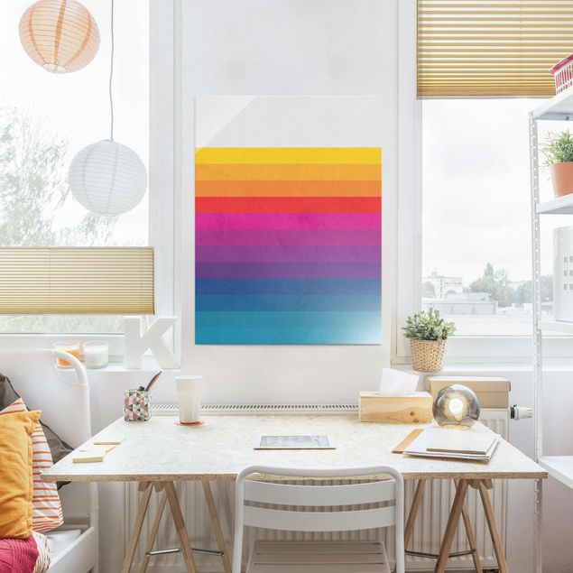 Glasbild - Retro Regenbogen Streifen - Hochformat