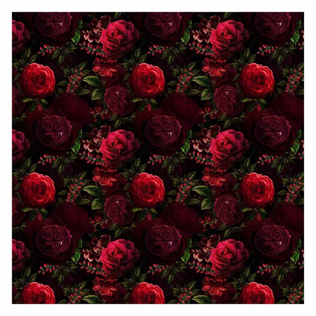 Fototapete - Rote Rosen vor Schwarz
