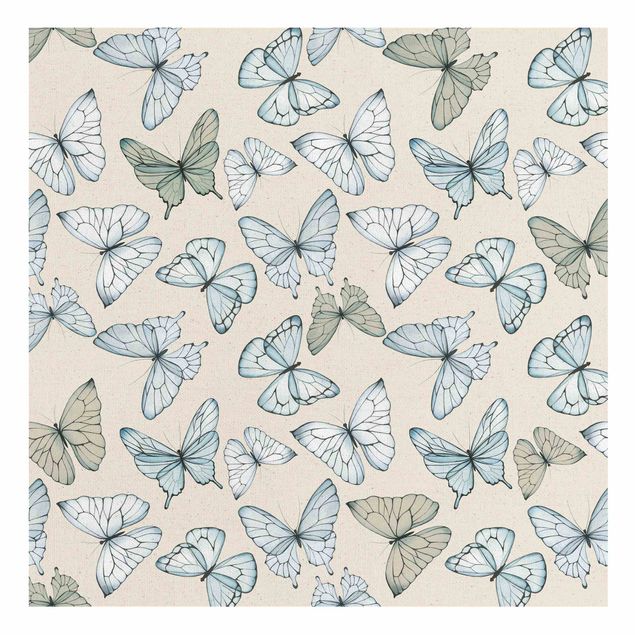 Leinwandbild Natur - Schwarm zarter Blauer Schmetterlinge - Quadrat 1:1