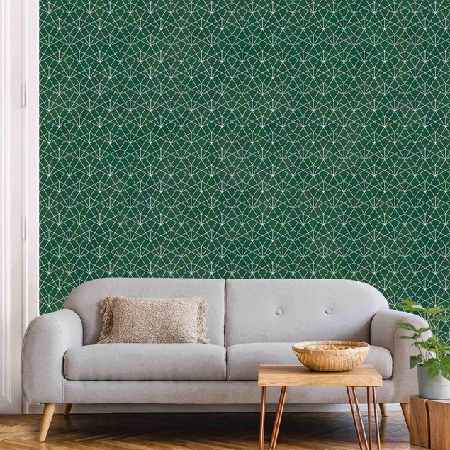Fototapete - Smaragd Art Deco Linienmuster