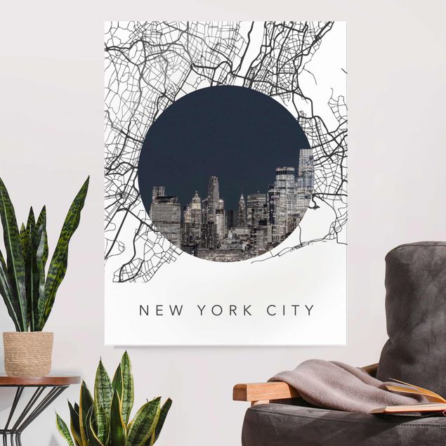 Magnettafel Glas Stadtplan Collage New York City