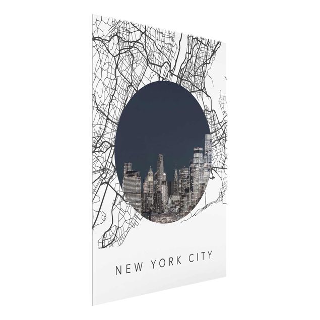 Glasbild - Stadtplan Collage New York City - Hochformat