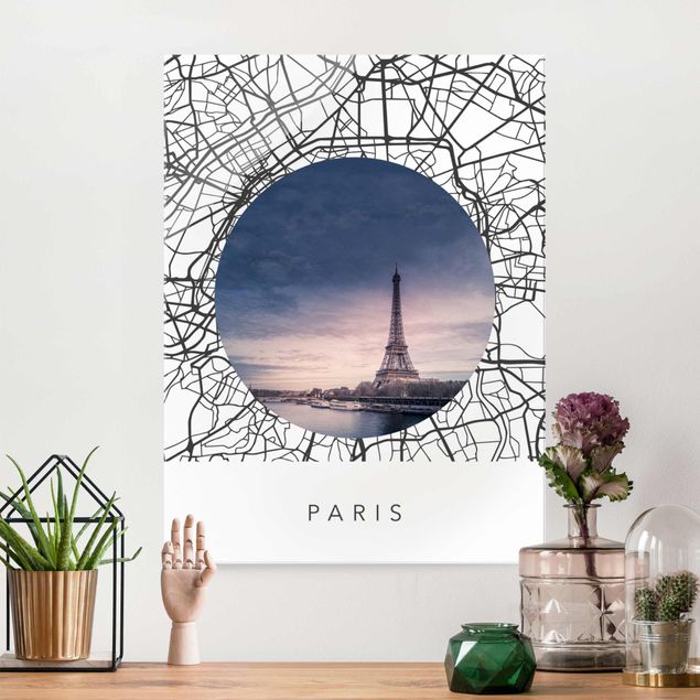 Magnettafel Glas Stadtplan Collage Paris