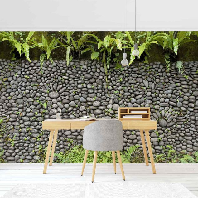 Fototapete - Steinwand mit Pflanzen