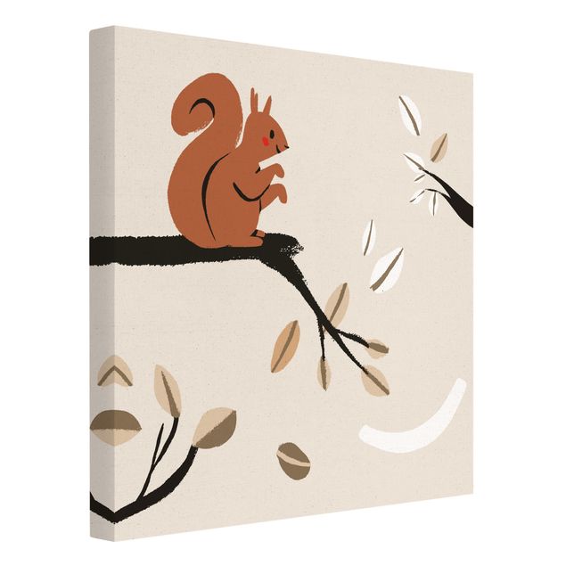 Leinwandbild Natur - Süße Tierillustration - Eichhörnchen - Quadrat 1:1