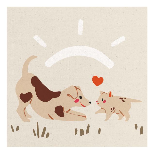 Leinwandbild Natur - Süße Tierillustration - Hund und Katze - Quadrat 1:1